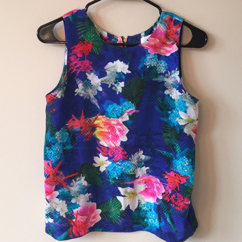 Amanda Uprichard Blue Floral Tank Top